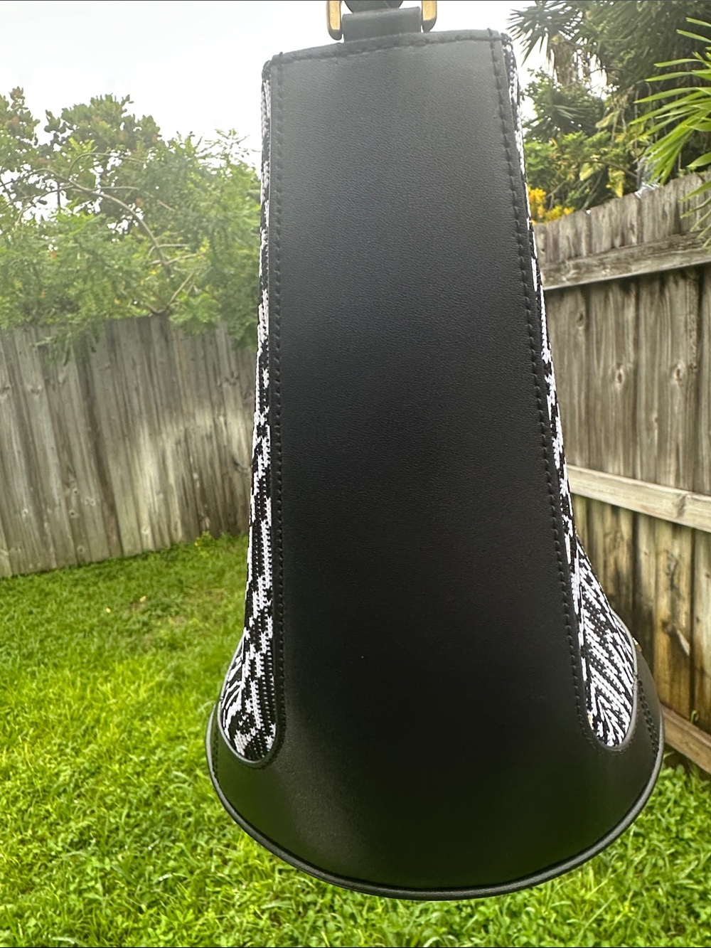 Karl Lagerfeld Black & White Knit Bucket Bag with Chunky Chain Strap - Picture 12 of 14